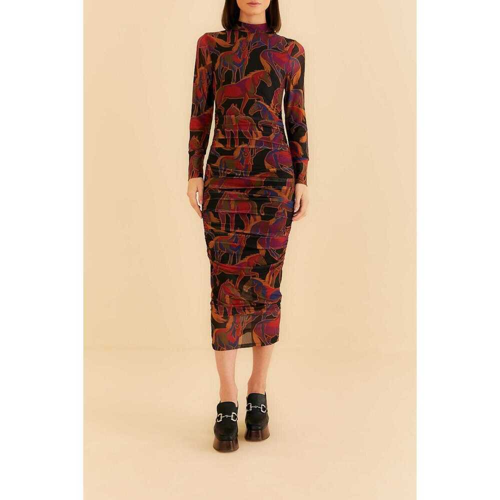 Farm Rio Black Wild Horses Tulle Midi Dress NWT
